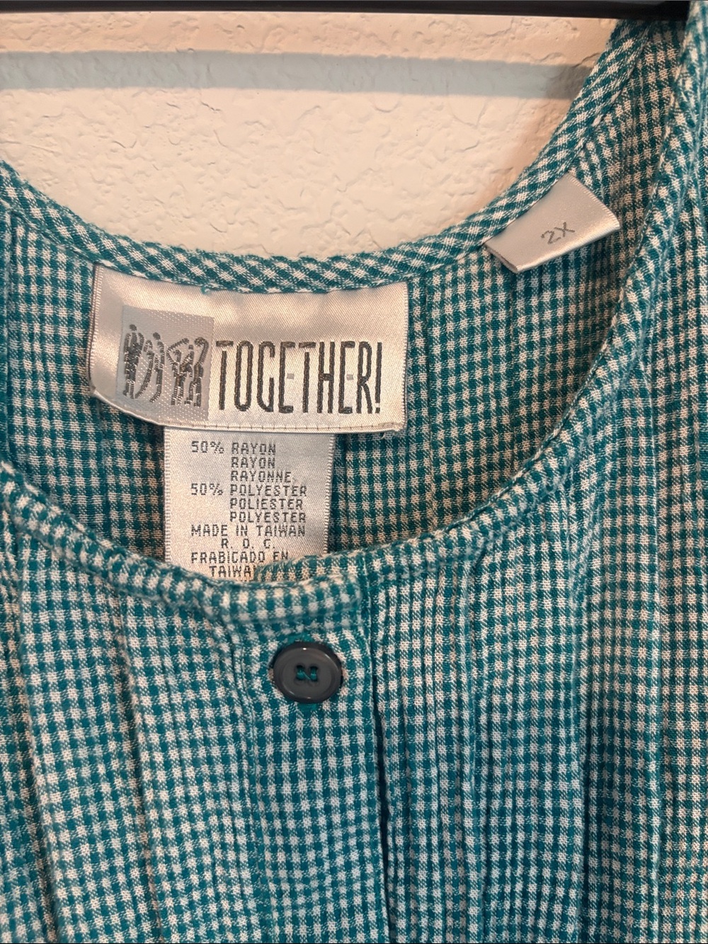 Vintage By Together Teal gingham Button-Front Midi Dress - Picture 2 of 5